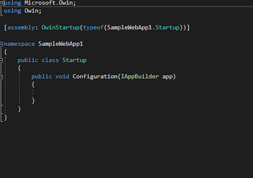 COde snippet creating a startup class