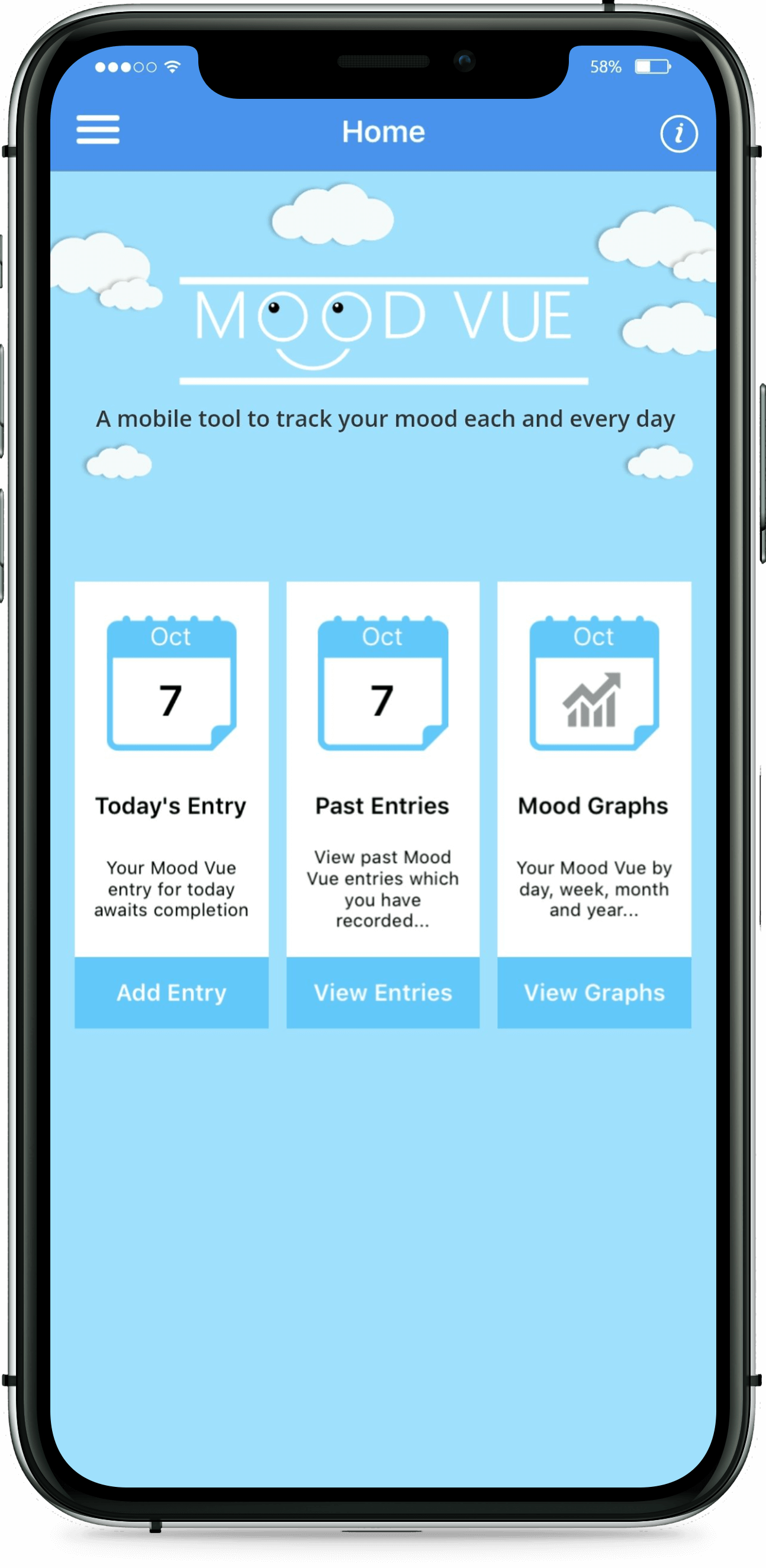 Daily mood diary app presented on an iphone